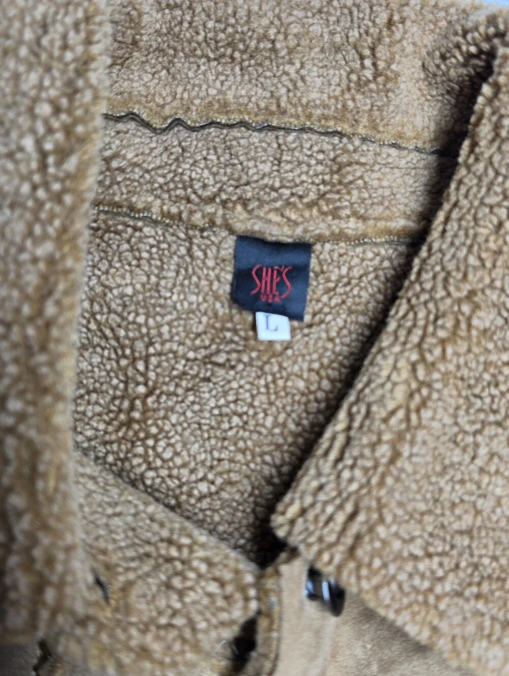 She’s USA Vintage Y2K Faux Suede Sherpa Beaded Boho Western Jacket L